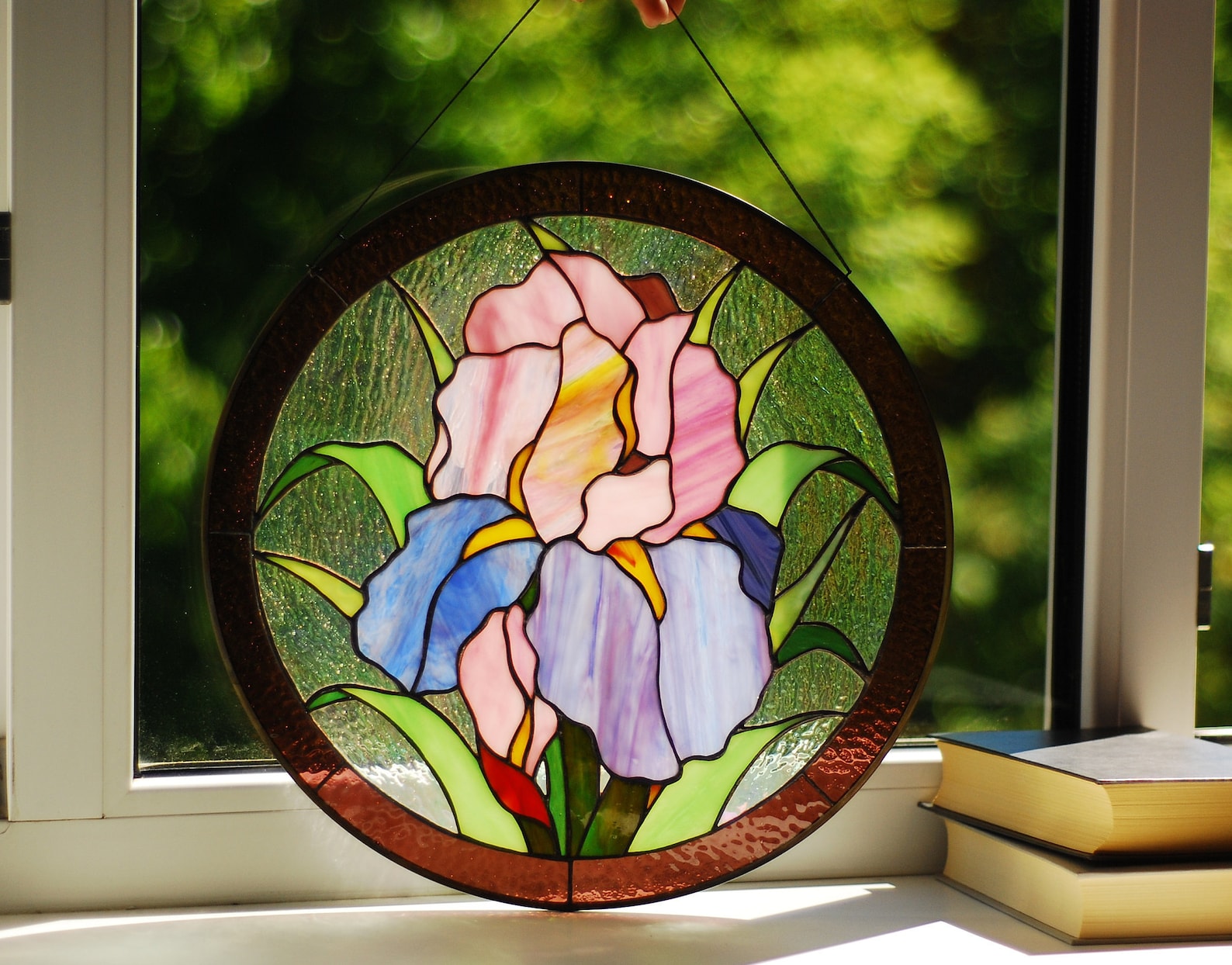 Original Purple Iris Stained Glass Window Panel Stained Glass Etsy