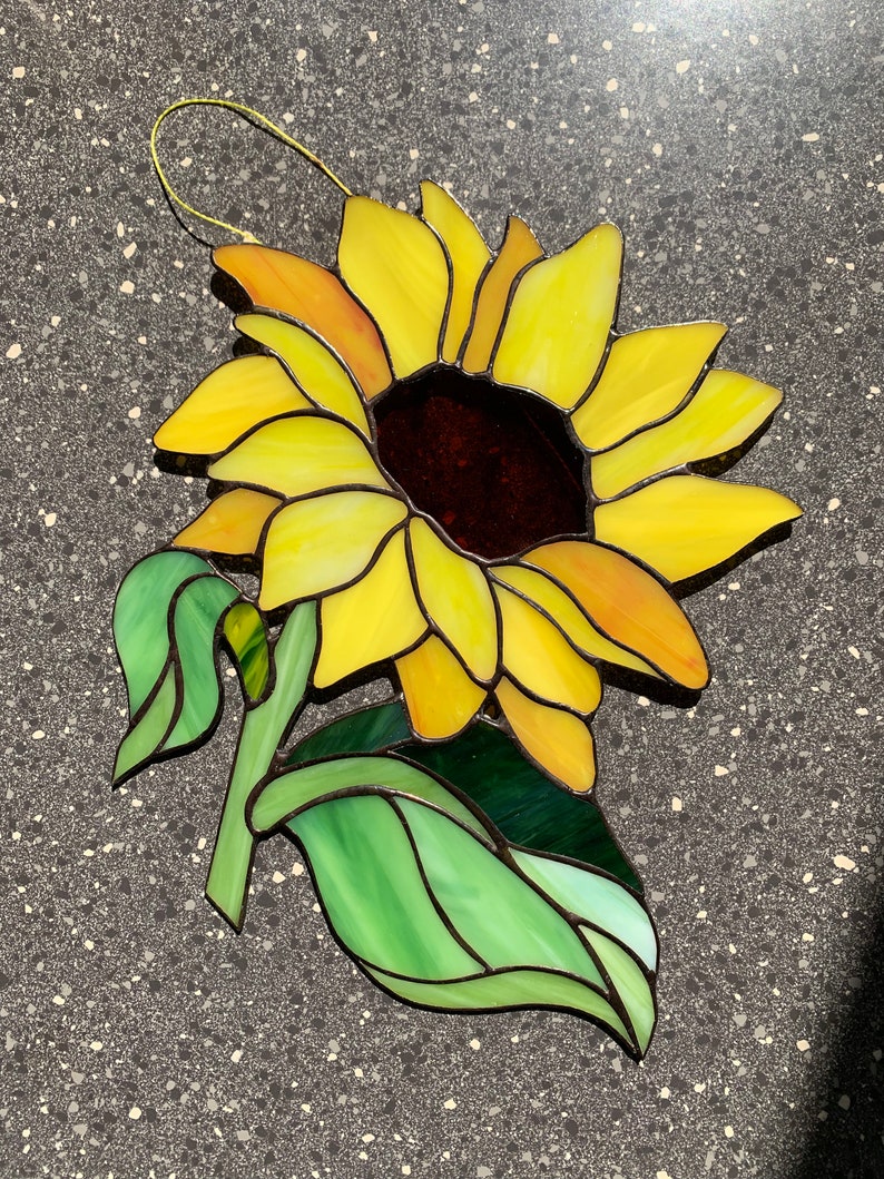 Stained Glass Suncatchers Sunfower Stained Glass Stained Etsy