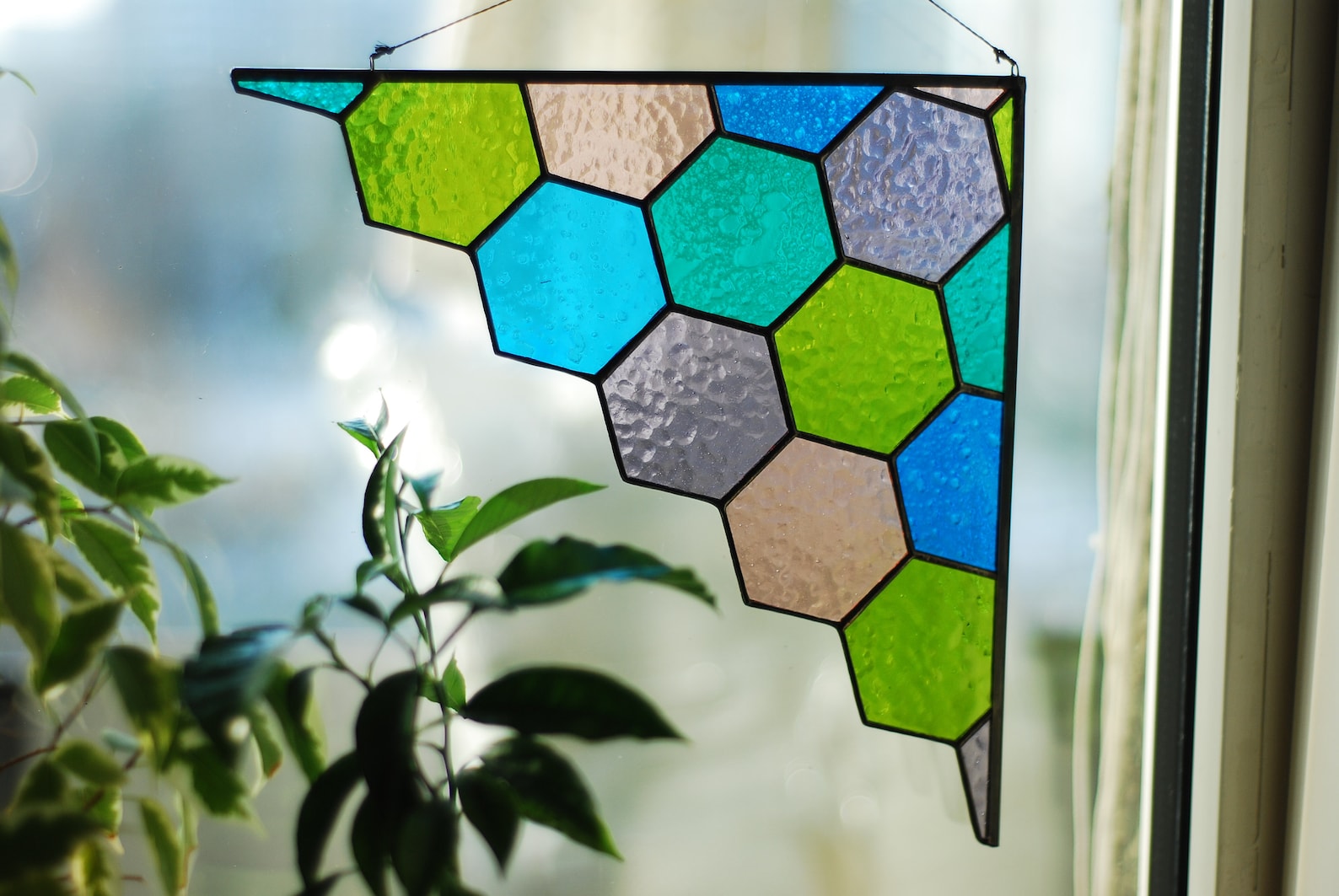 Stained Glass Multicolor Corner Suncatcher Etsy