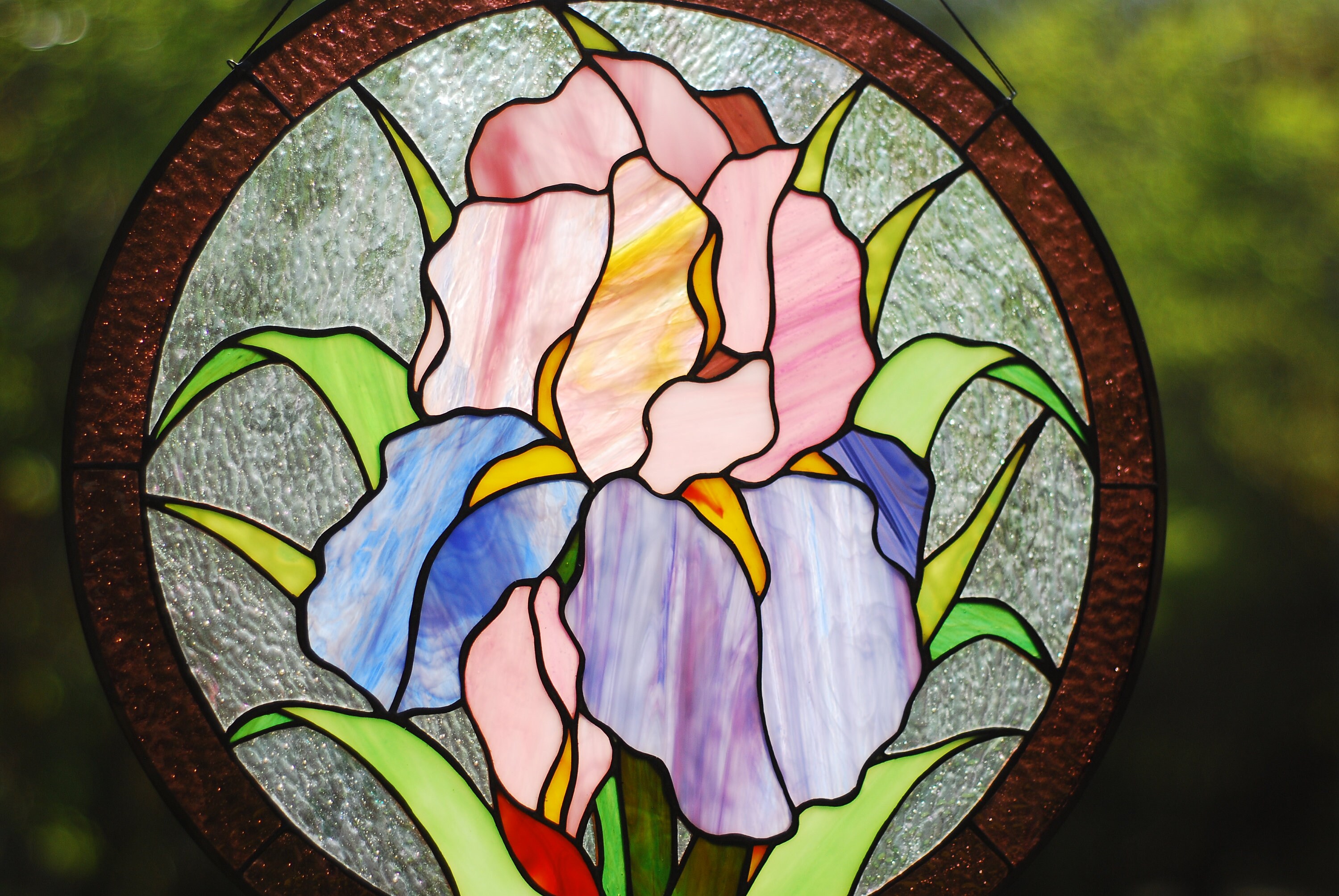 Original Purple Iris Stained Glass Window Panel Stained Glass Etsy