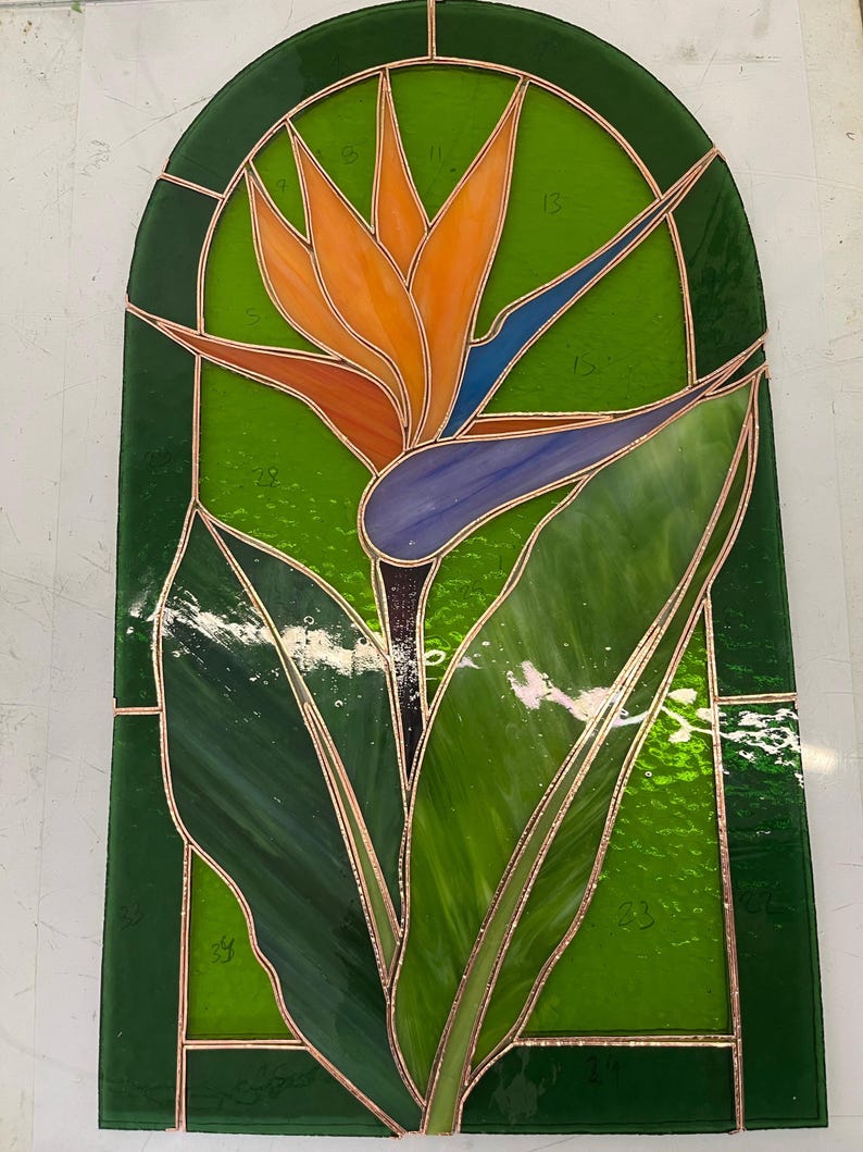 Bird of Paradise Stained Glass Panel, Tropical Floral Suncatcher ...