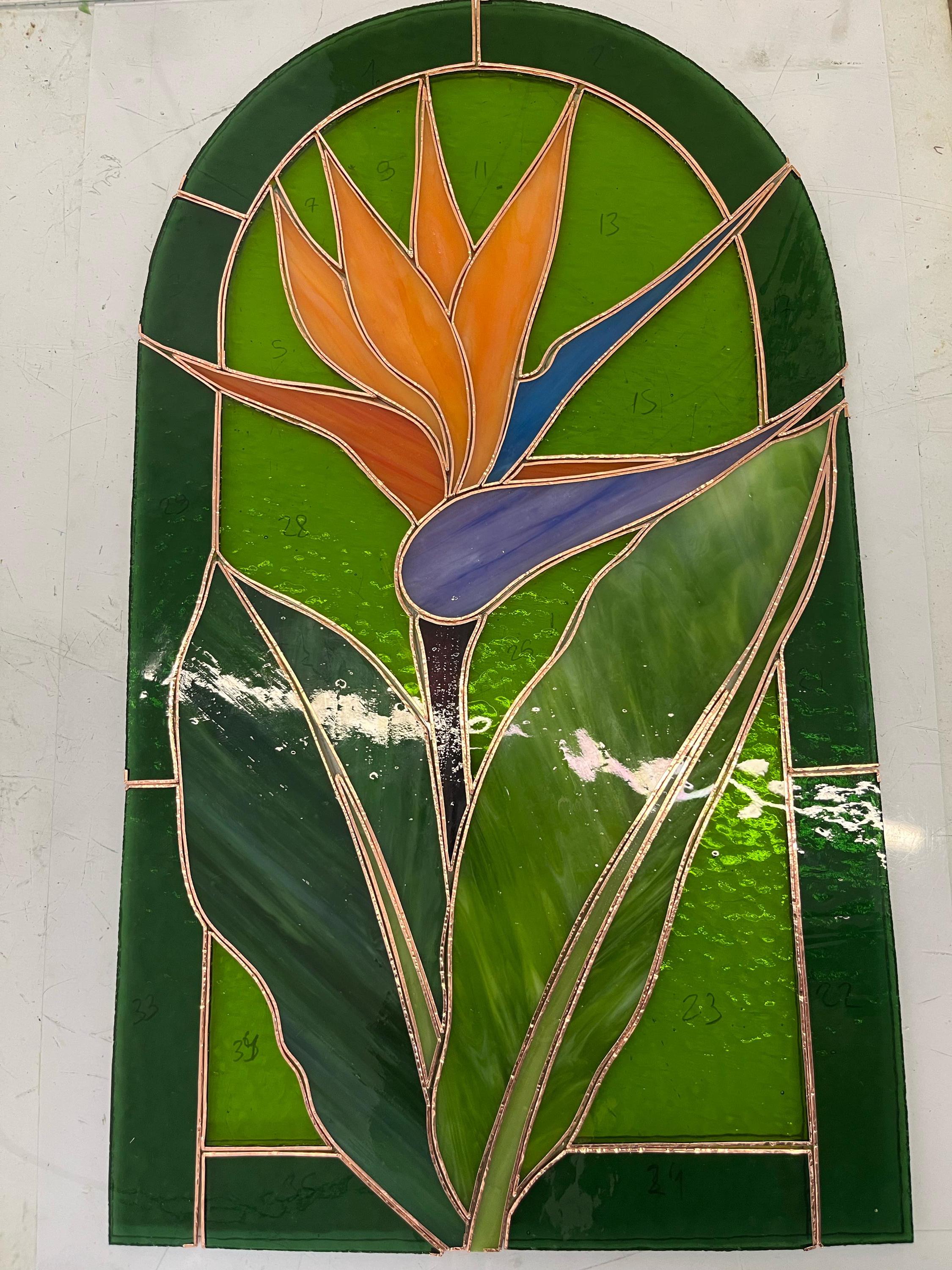 Bird of Paradise Stained Glass Panel, Tropical Floral Suncatcher ...