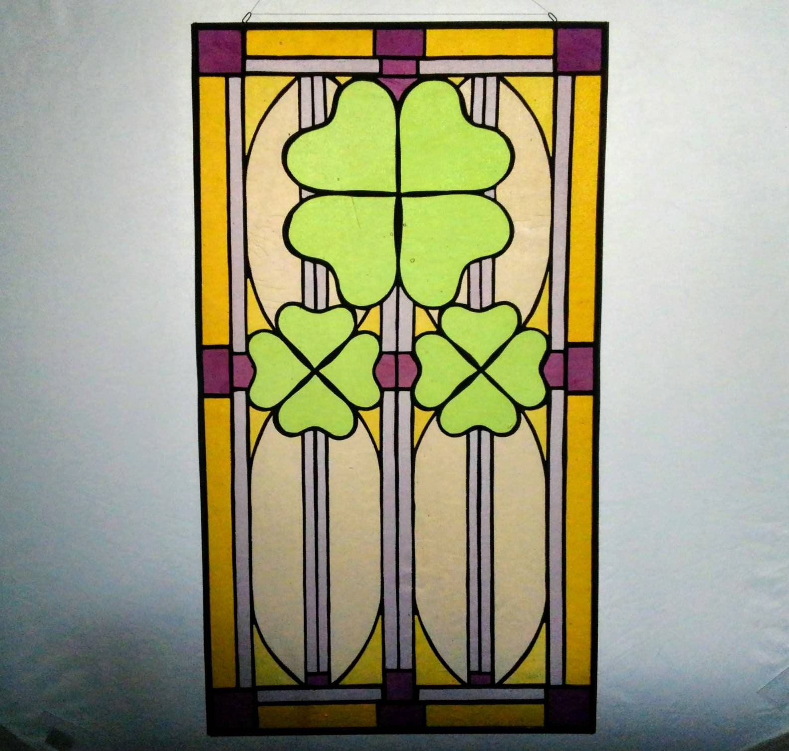 Stained Glass Panel Fourleaf Clover Stained Glass Suncatchers Etsy