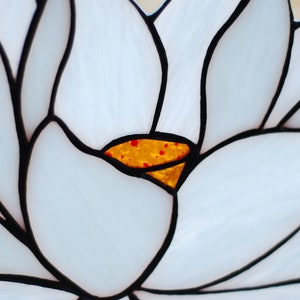 Stained glass panel lotus White flower glass art Waterlily window handing home accessory Custom suncatcher House decor Christmas gift image 3