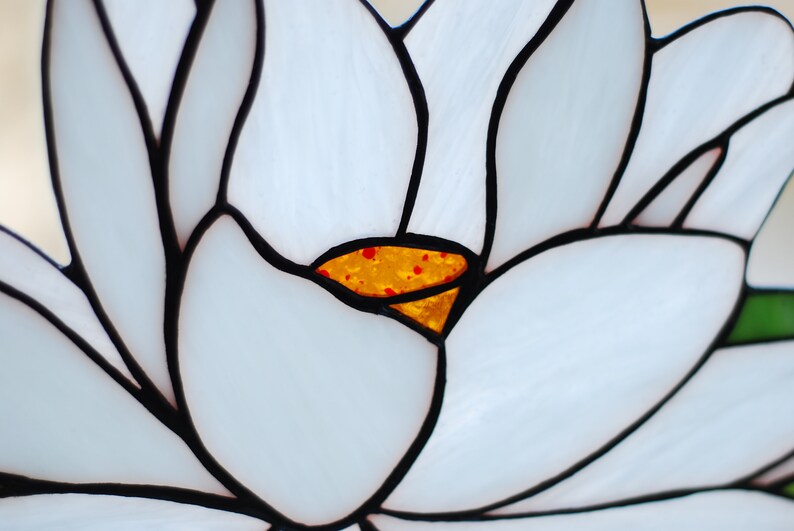 Stained glass panel lotus White flower glass art Waterlily window handing home accessory Custom suncatcher House decor Christmas gift image 3