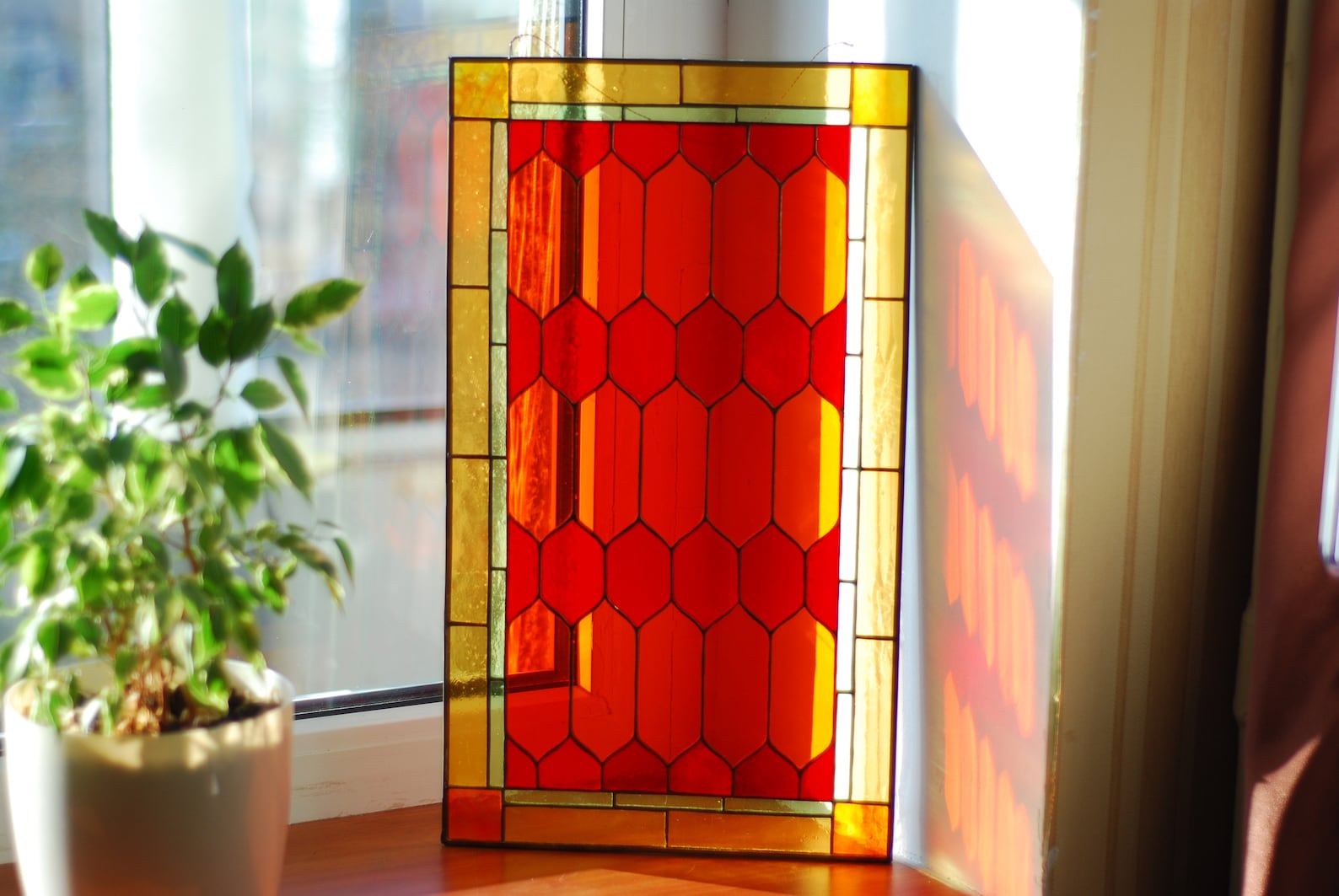 Stained Glass Geometric Stained Glass Panel Stained Glass Etsy