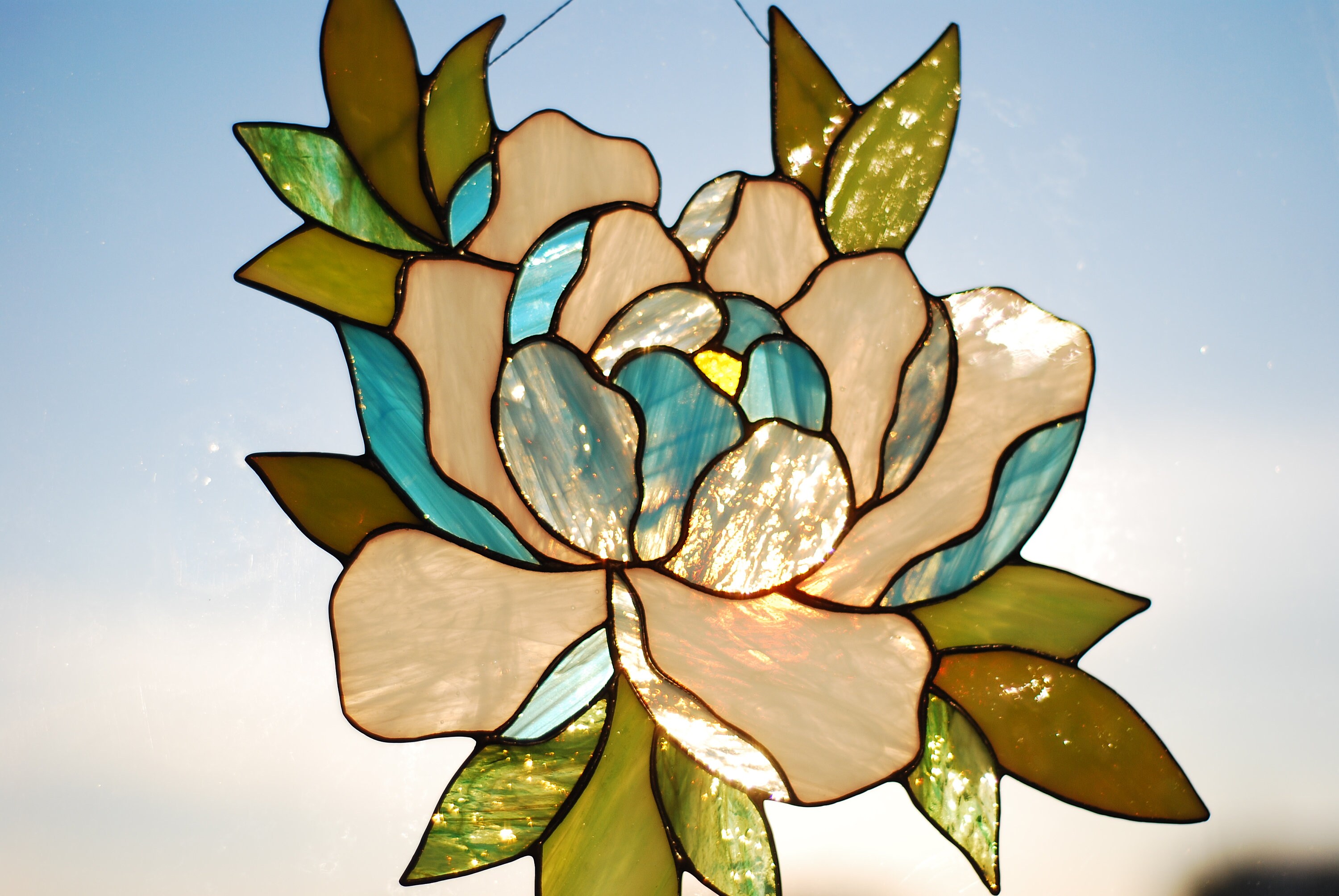 Peony Stained Glass Window Hangings Gift Custom Stained Glass - Etsy