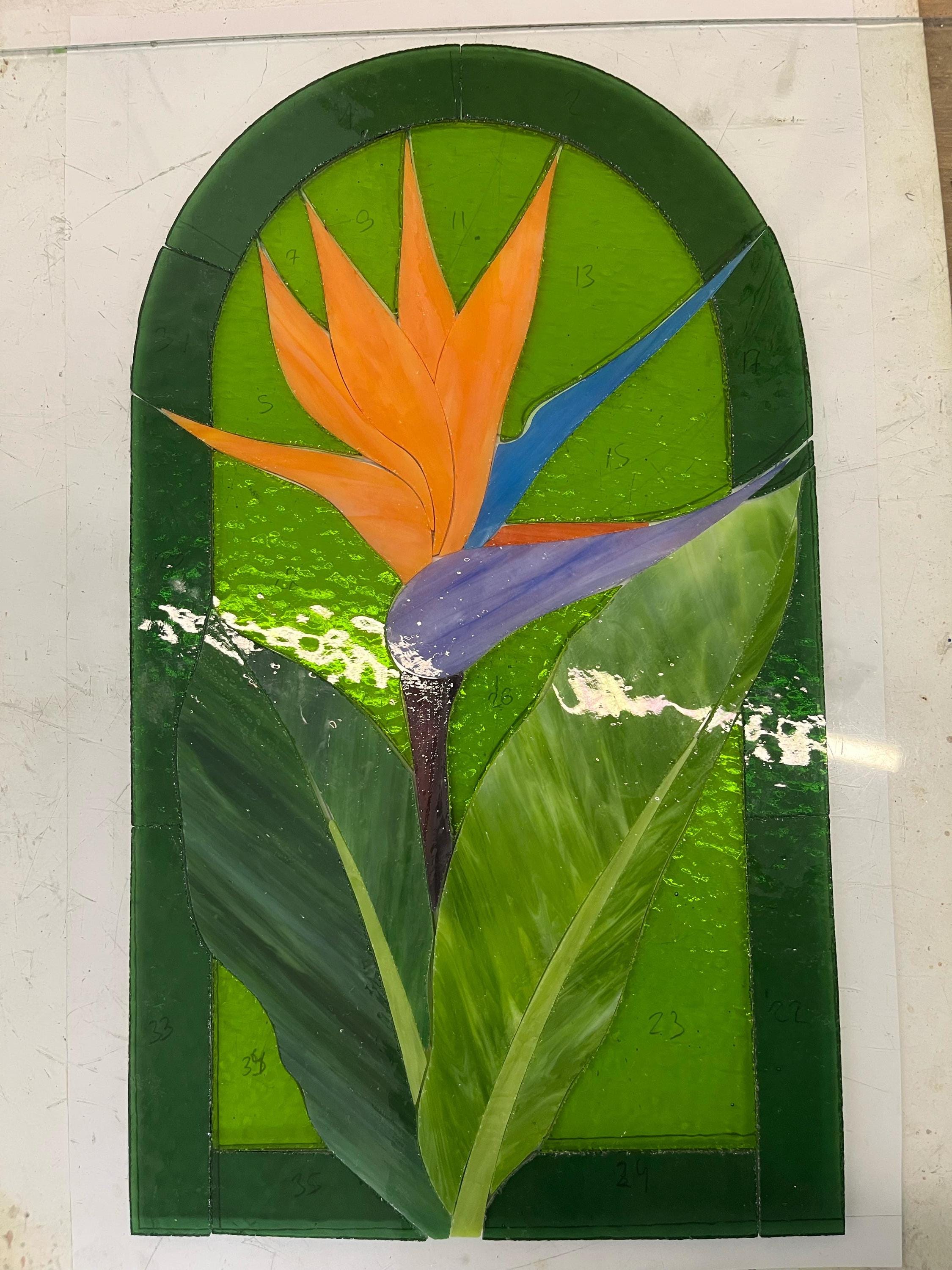 Bird of Paradise Stained Glass Panel, Tropical Floral Suncatcher ...