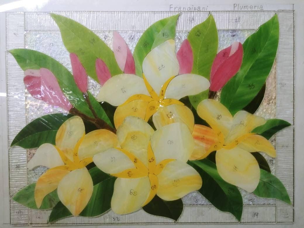 Stained glass panel frangipani - plumeria 11.5