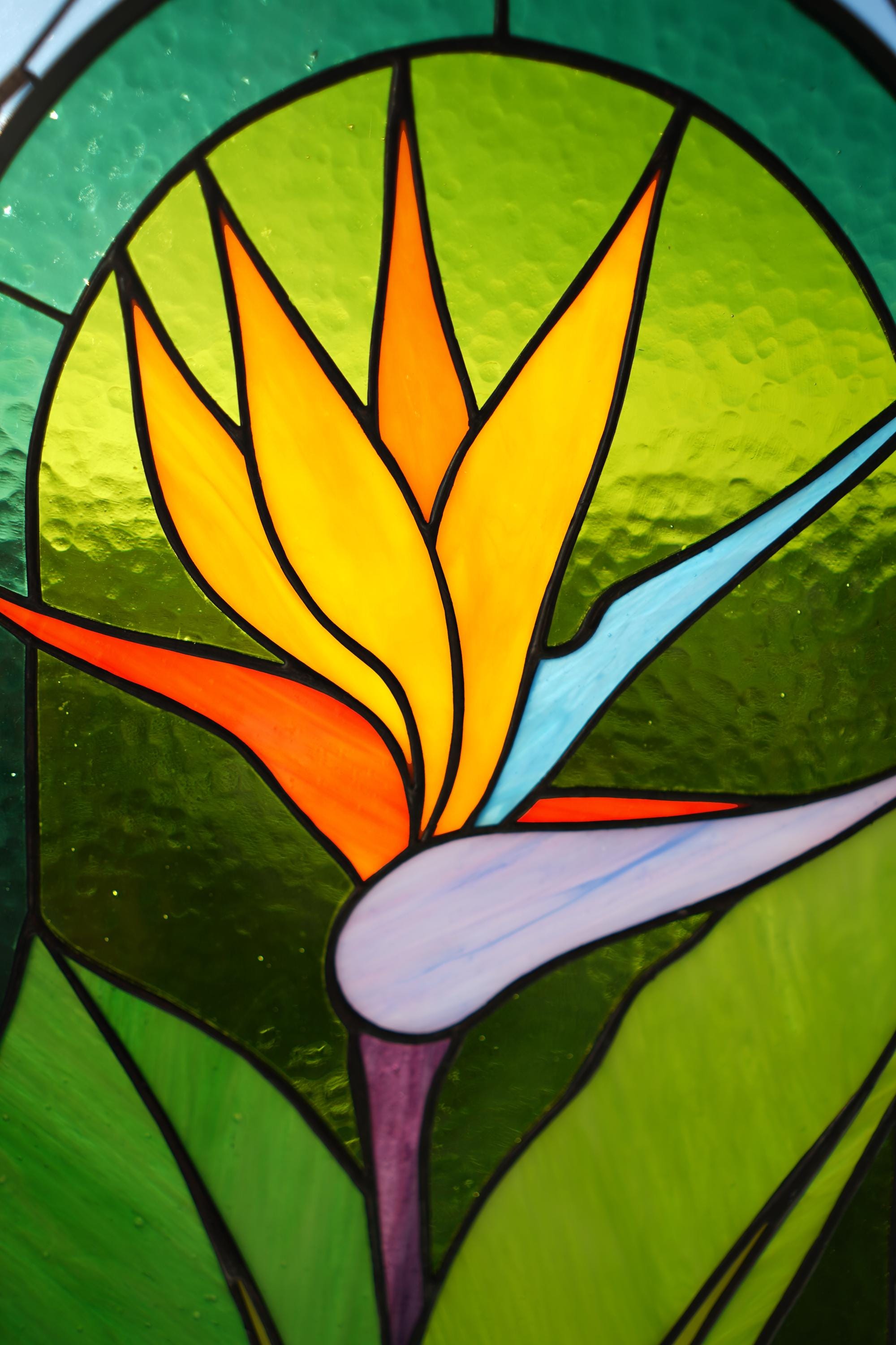 Bird of Paradise Stained Glass Panel, Tropical Floral Suncatcher ...