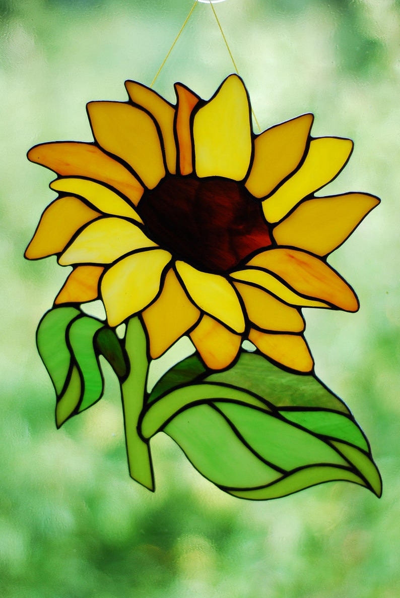 Stained Glass Suncatchers Sunfower Stained Glass Stained Etsy