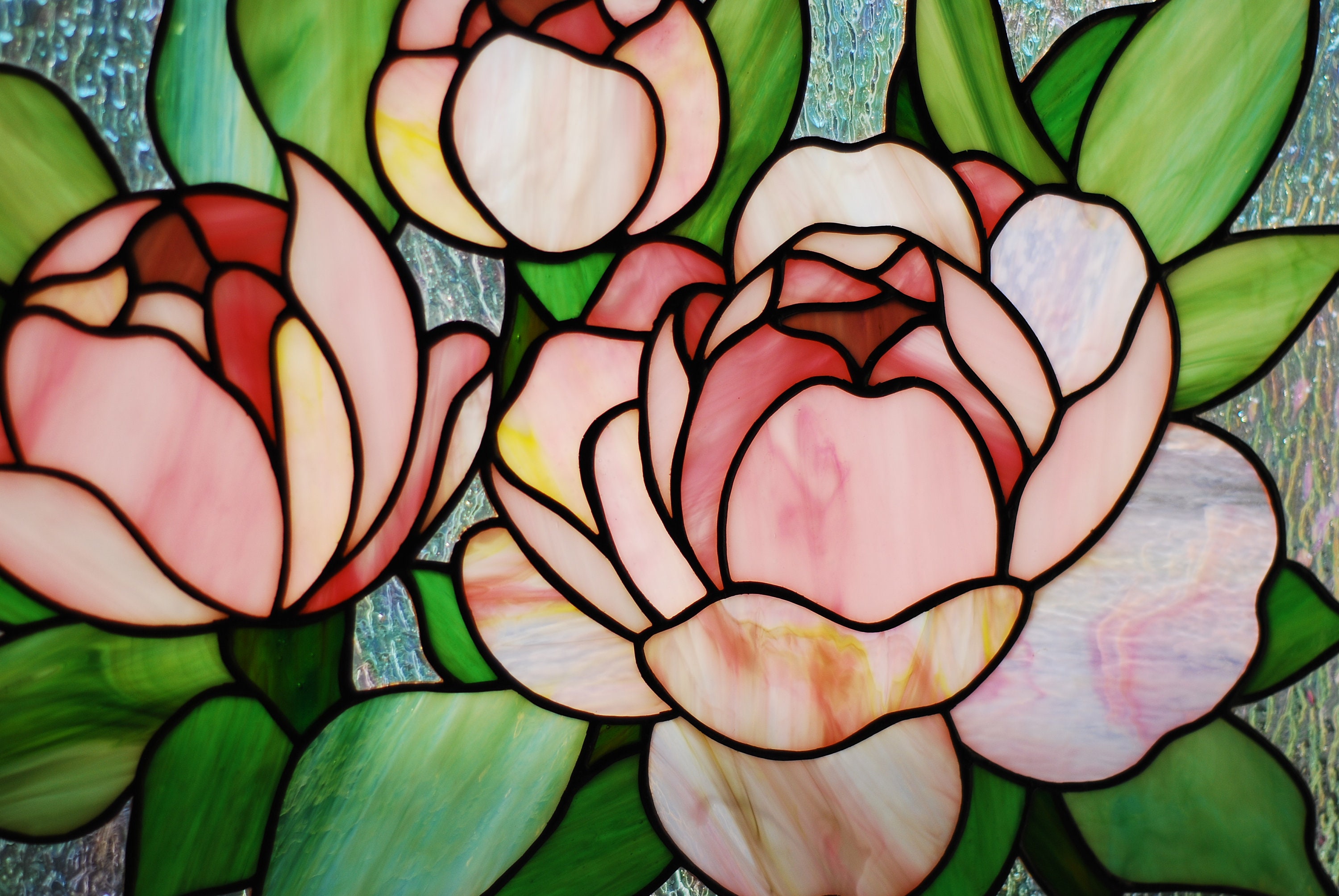 Stained glass panel Peony Stained glass window hanging Pink | Etsy