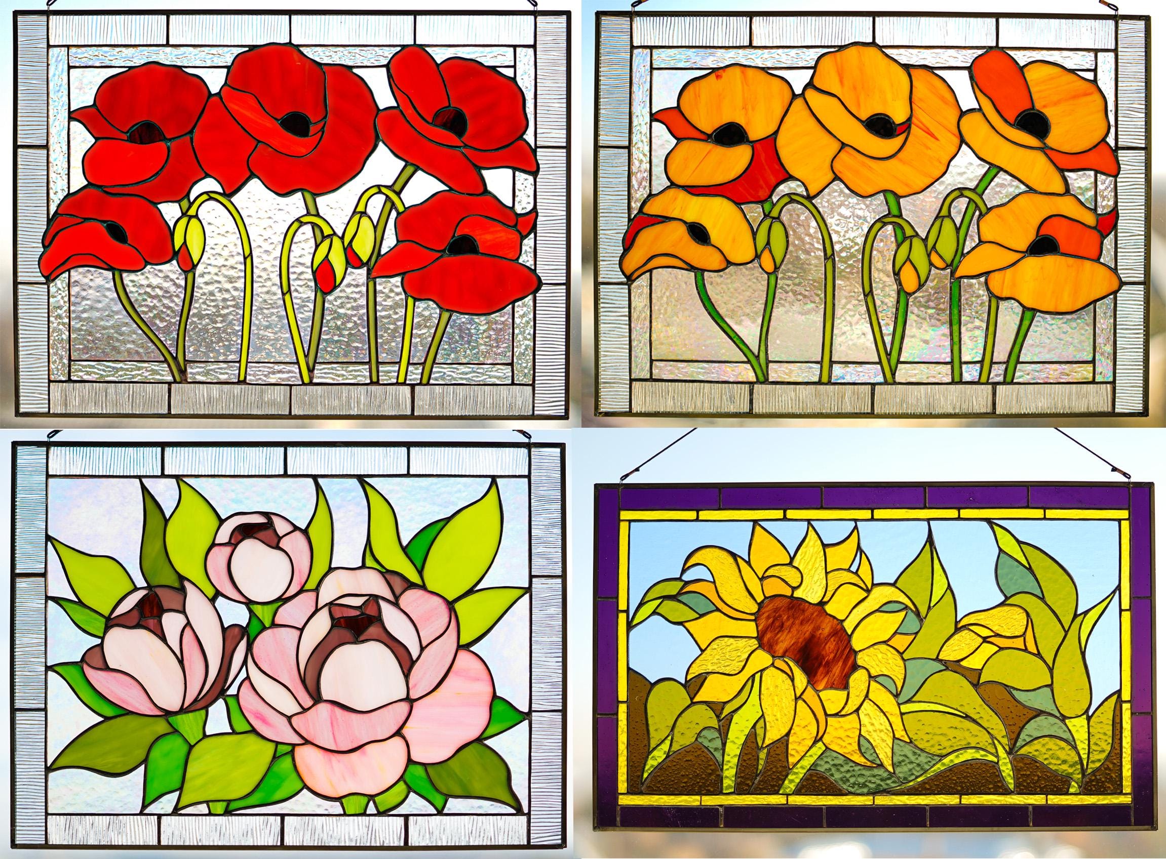 Stained Glass Ginkgo Biloba Panel 10x16 In. Botanical Window