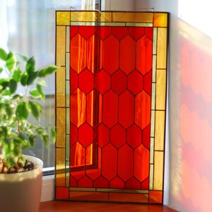 Geometric stained glass Mothers day gifts Stained glass panel Stained glass suncatcher Stained glass decor Stained glass window hanging image 10