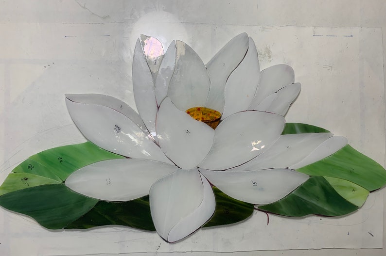 Stained glass panel lotus White flower glass art Waterlily window handing home accessory Custom suncatcher House decor Christmas gift image 6