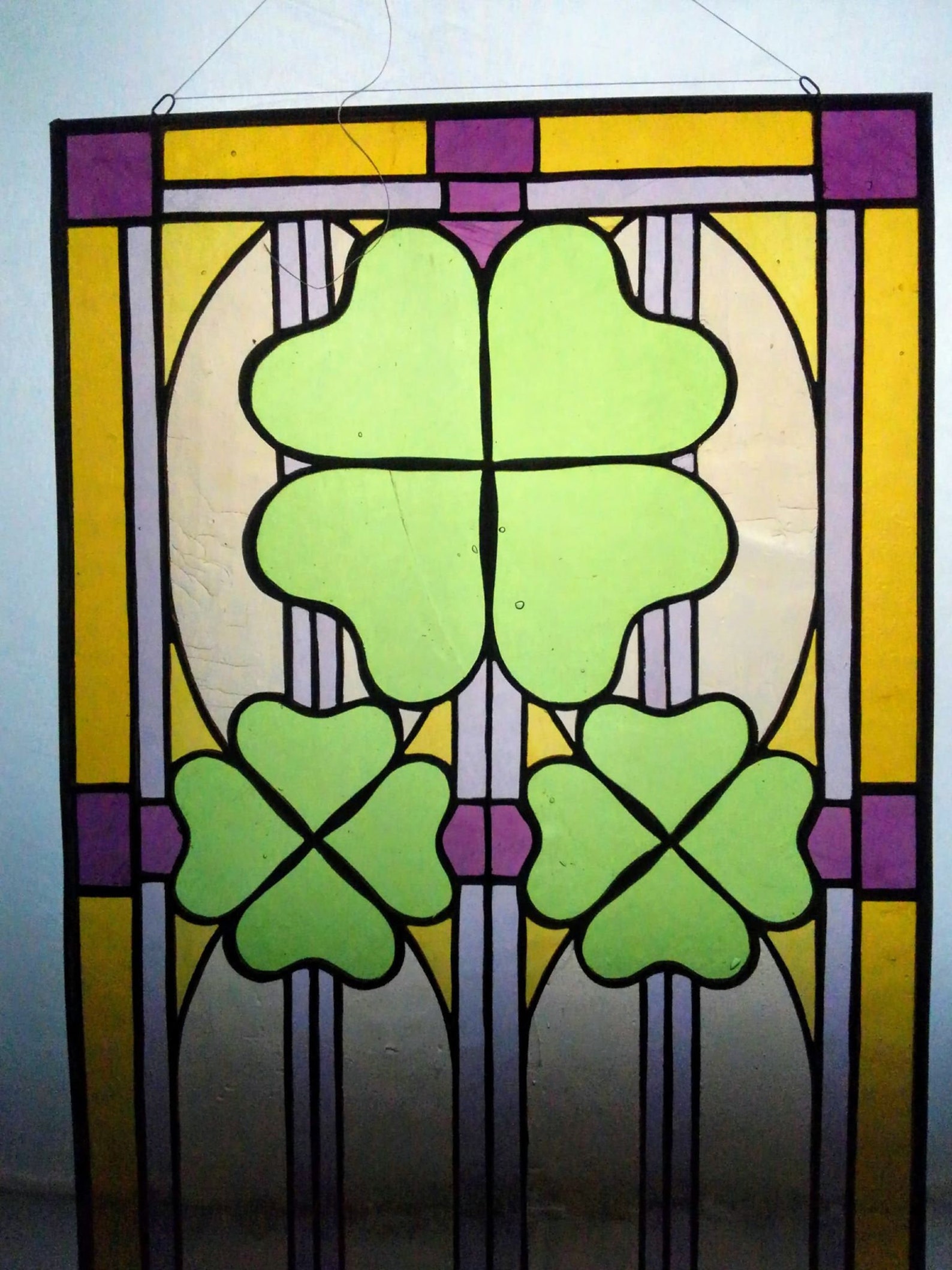 Stained Glass Panel Fourleaf Clover Stained Glass Suncatchers Etsy