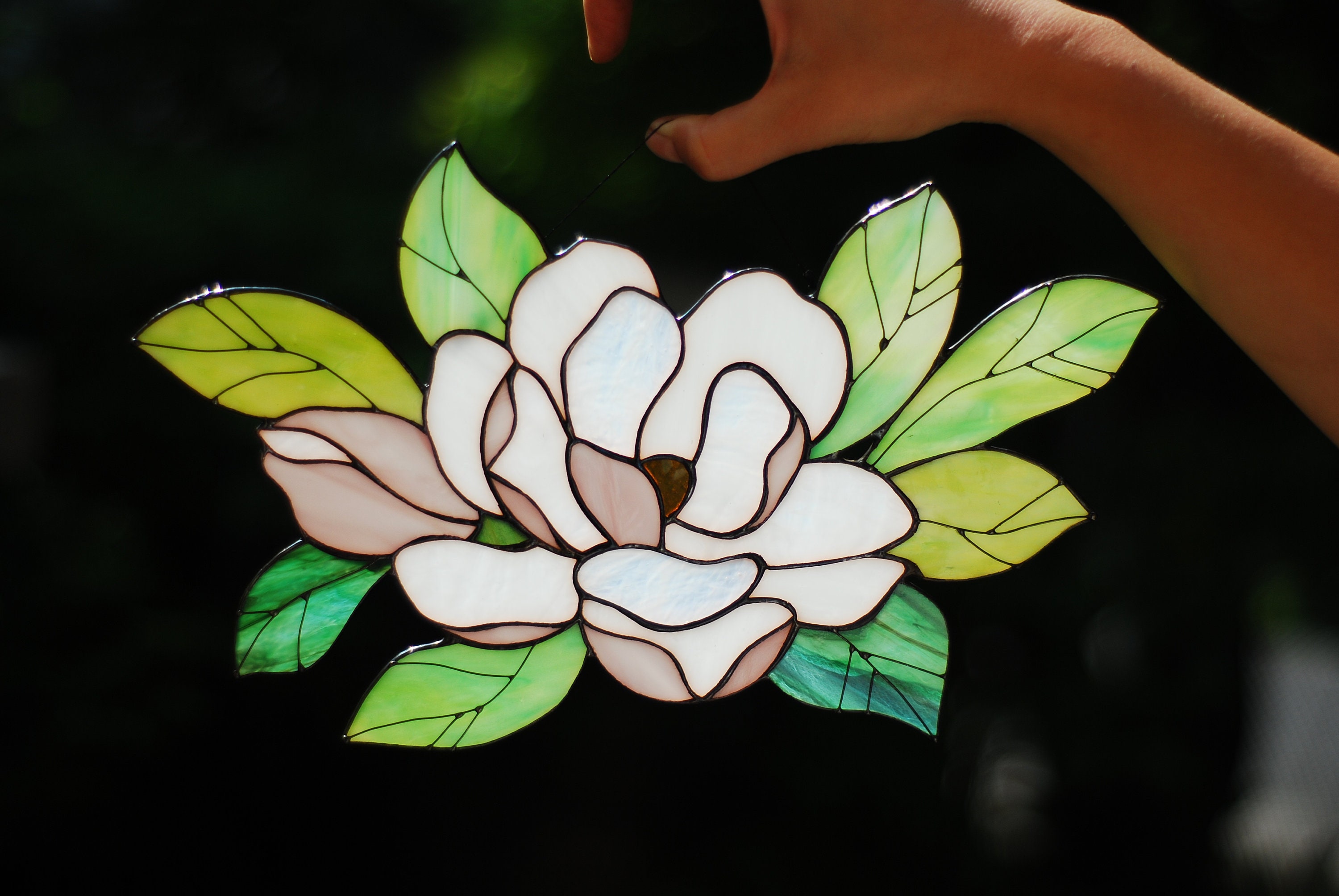 Stained Glass Magnolia Stained Glass Suncatcher Stained Glass - Etsy