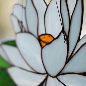 Stained glass panel lotus White flower glass art Waterlily window handing home accessory Custom suncatcher House decor Christmas gift image 4