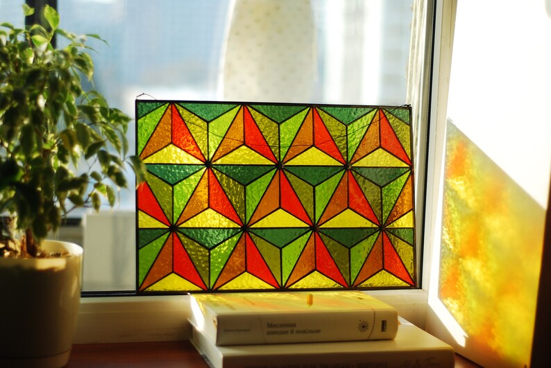 Geometric Stained Glass Suncatchers Stained Glass Panel Etsy