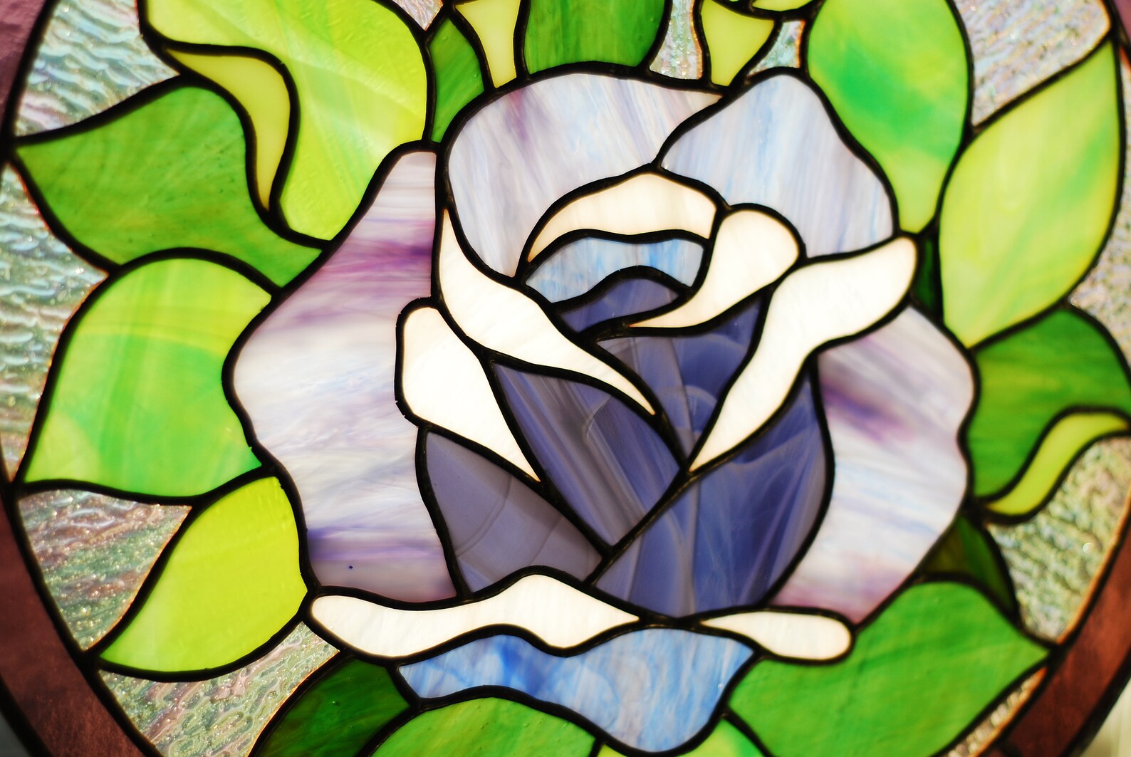 Purple Roses Stained Glass Panel Round Stained Glass Window Etsy