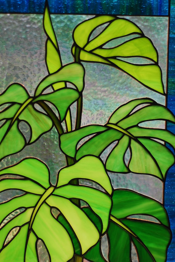 Stained Glass Window Panel Monstera Leaves Custom Window Hangings,  Rectangle Suncatcher, Handmade Mother's Day Gift, Tiffany Glass Art - Etsy