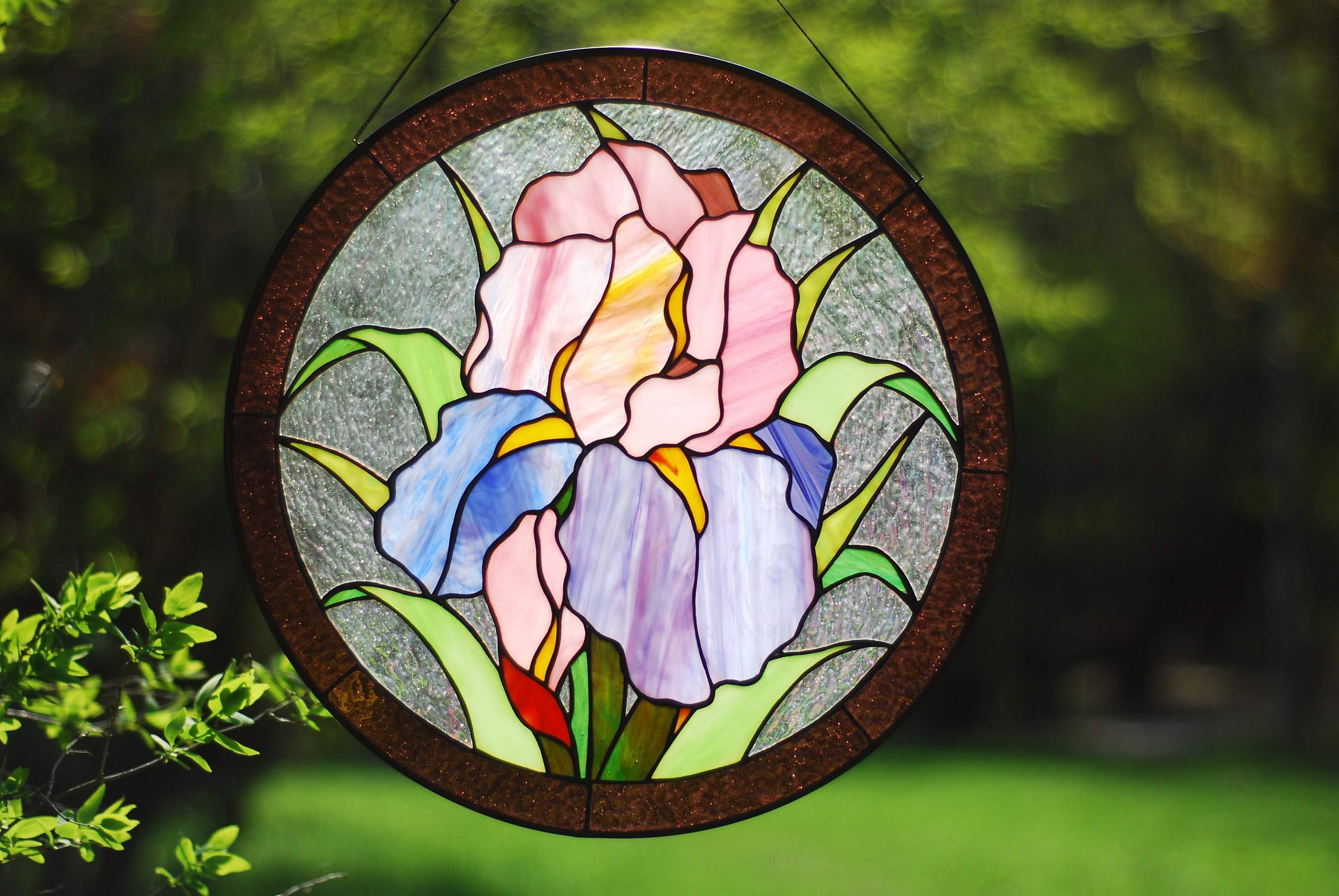 Original Purple Iris Stained Glass Window Panel Stained Glass Etsy