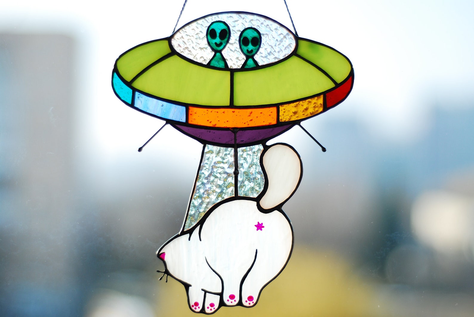 Stained Glass UFO Window Panel Stained Glass Window Hanging Etsy UK