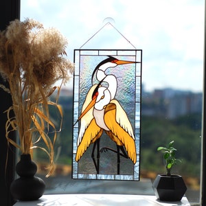 Stained glass heron Stained glass panel Stain glass suncatchers Stain glass bird Stained glass window hangings Large stain glass Ukraine art