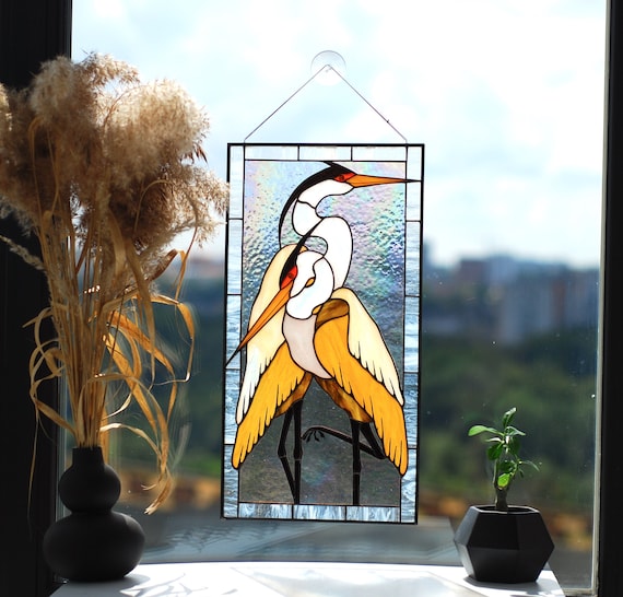 Stained Glass Heron Stained Glass Panel Stain Glass