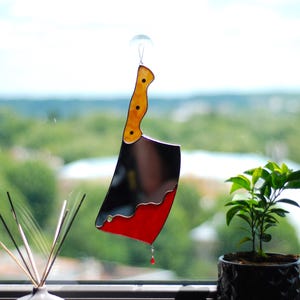 Stained glass knife Stained glass mirror Stained glass window hanging Stained glass suncatcher Stain glass decor Home decoration Funny gift