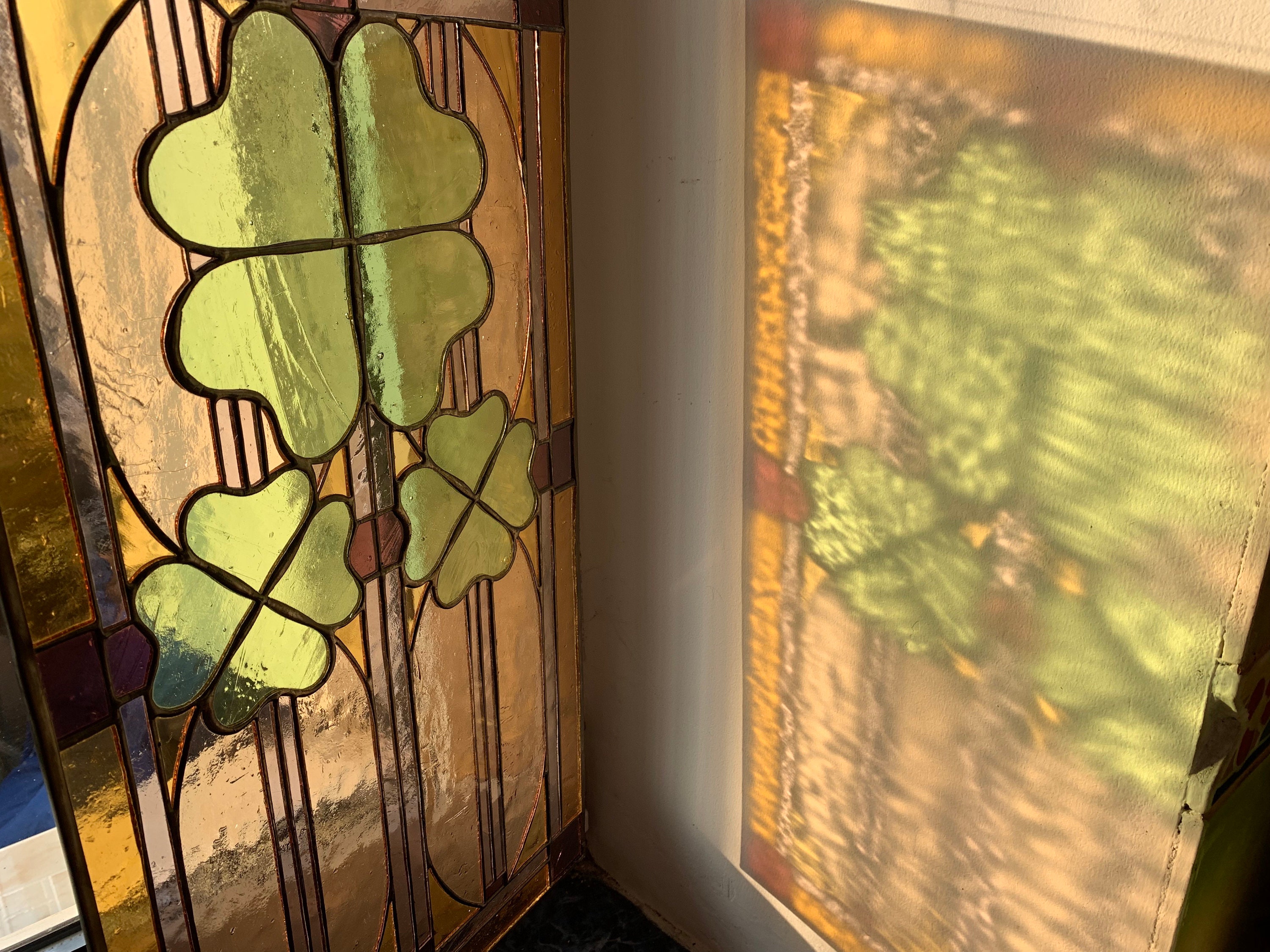 Stained Glass Panel Fourleaf Clover Stained Glass Suncatchers Etsy