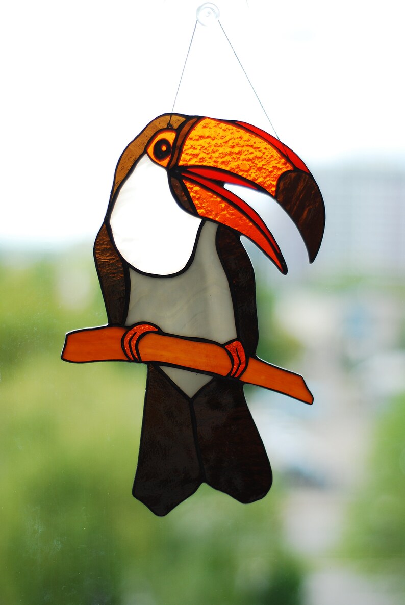 Stained glass toucan Stained glass suncatcher Window decor Etsy
