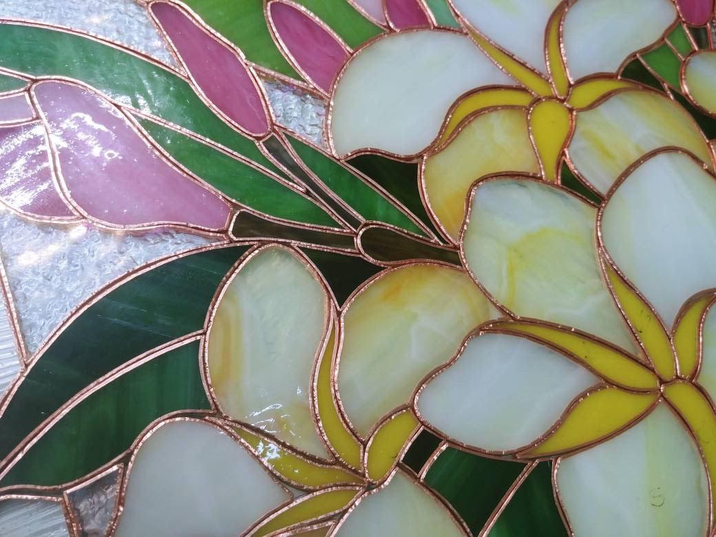 Stained glass panel frangipani - plumeria 11.5