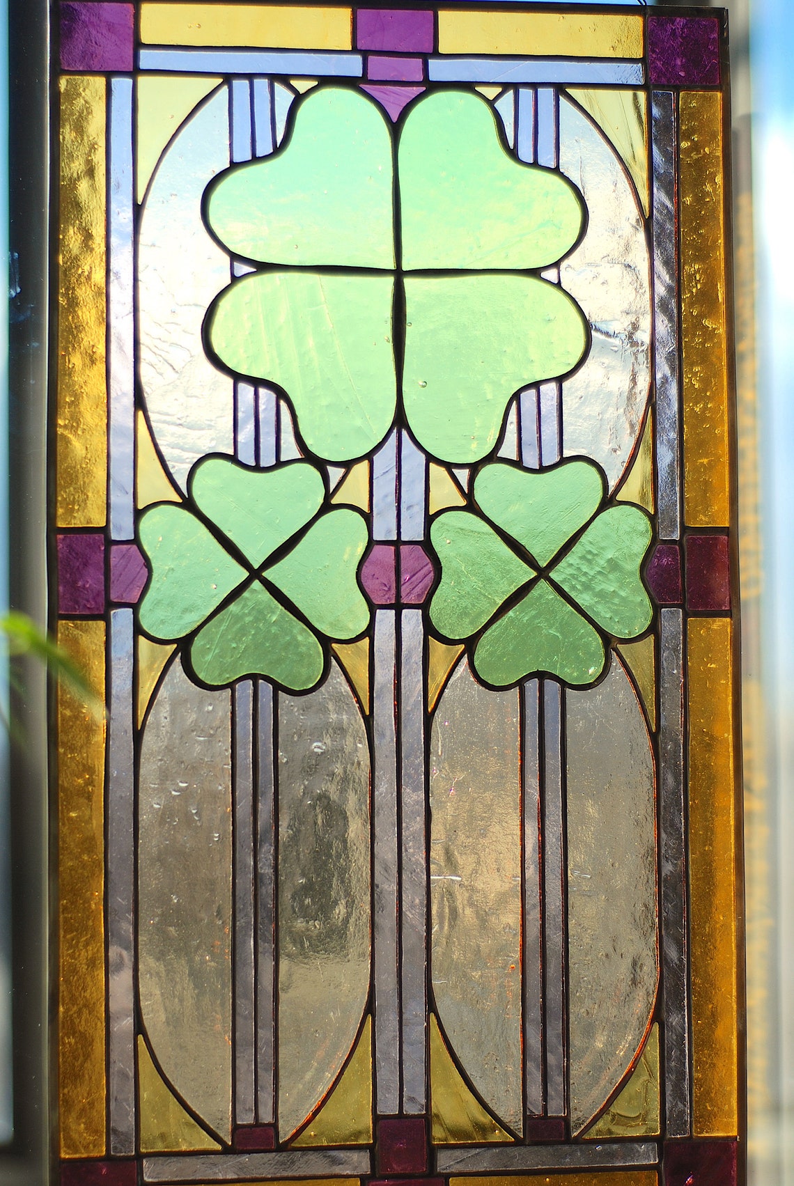 Stained glass Panel fourleaf clover Stained glass Suncatchers Etsy