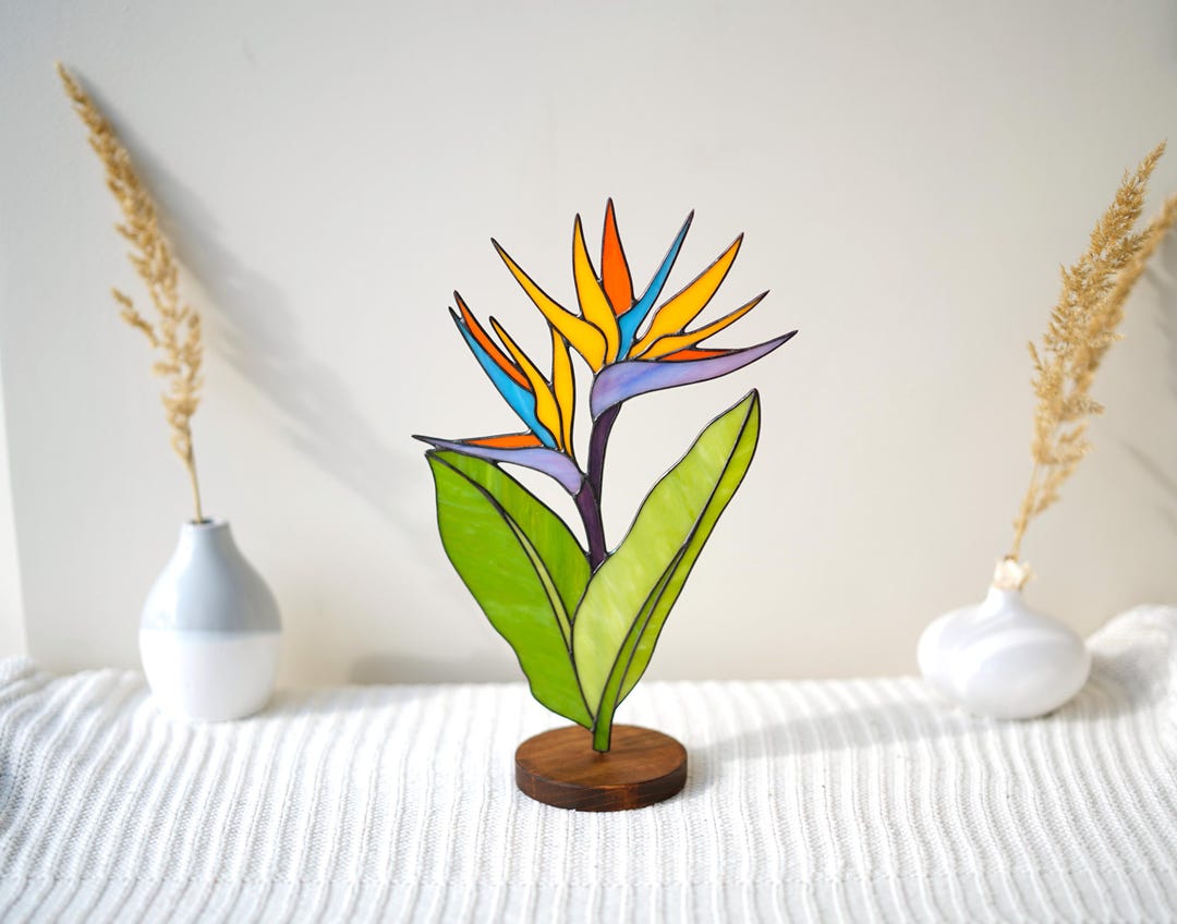 Stained Glass Bird of Paradise Flower Sculpture Tiffany Tropical Plant ...