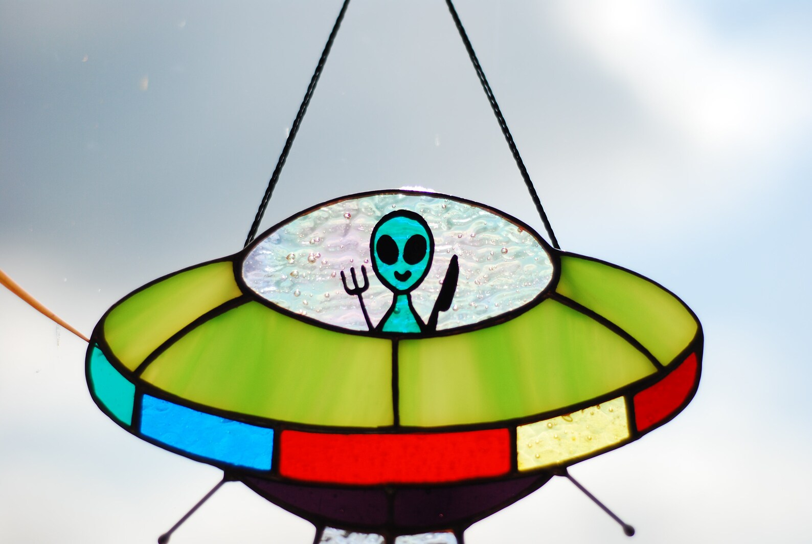 Stained Glass UFO Hamburger Window Panel Stained Glass Window Etsy