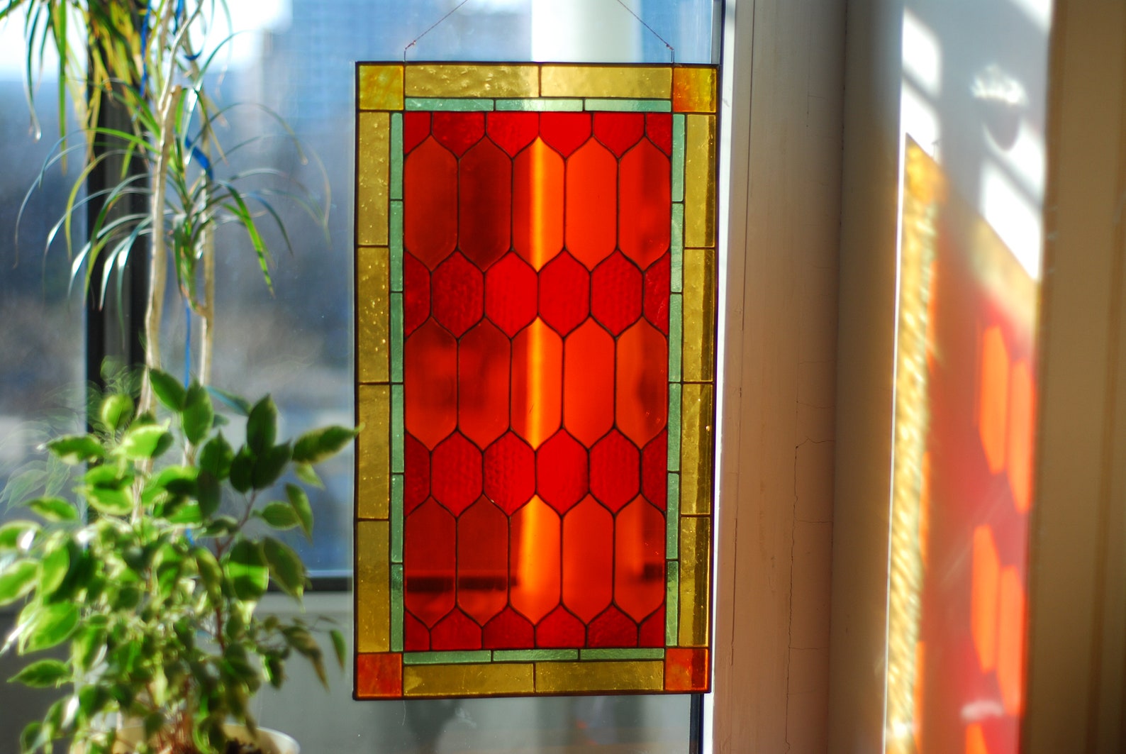 Stained Glass Geometric Stained Glass Panel Stained Glass Etsy
