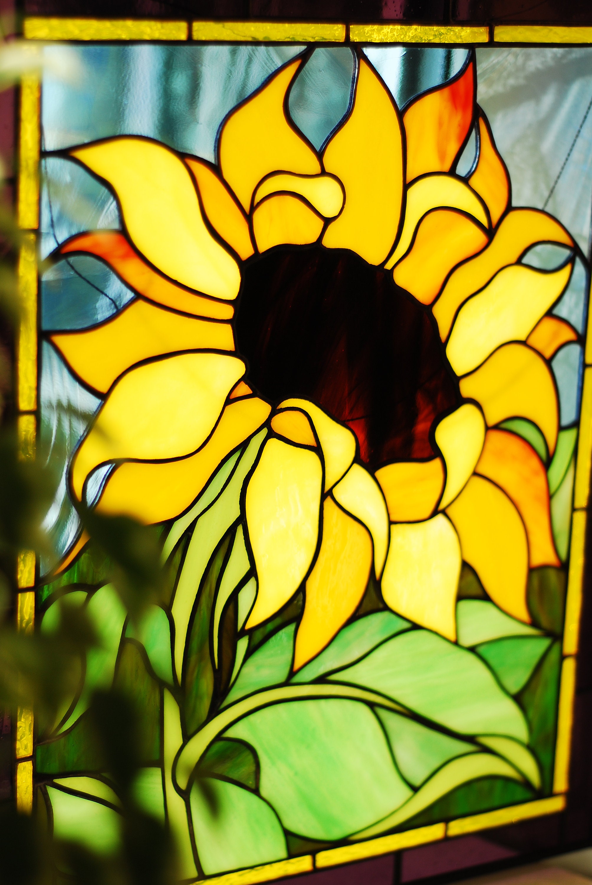Sunflower Stained Glass Window Panel Stained Glass Window Etsy