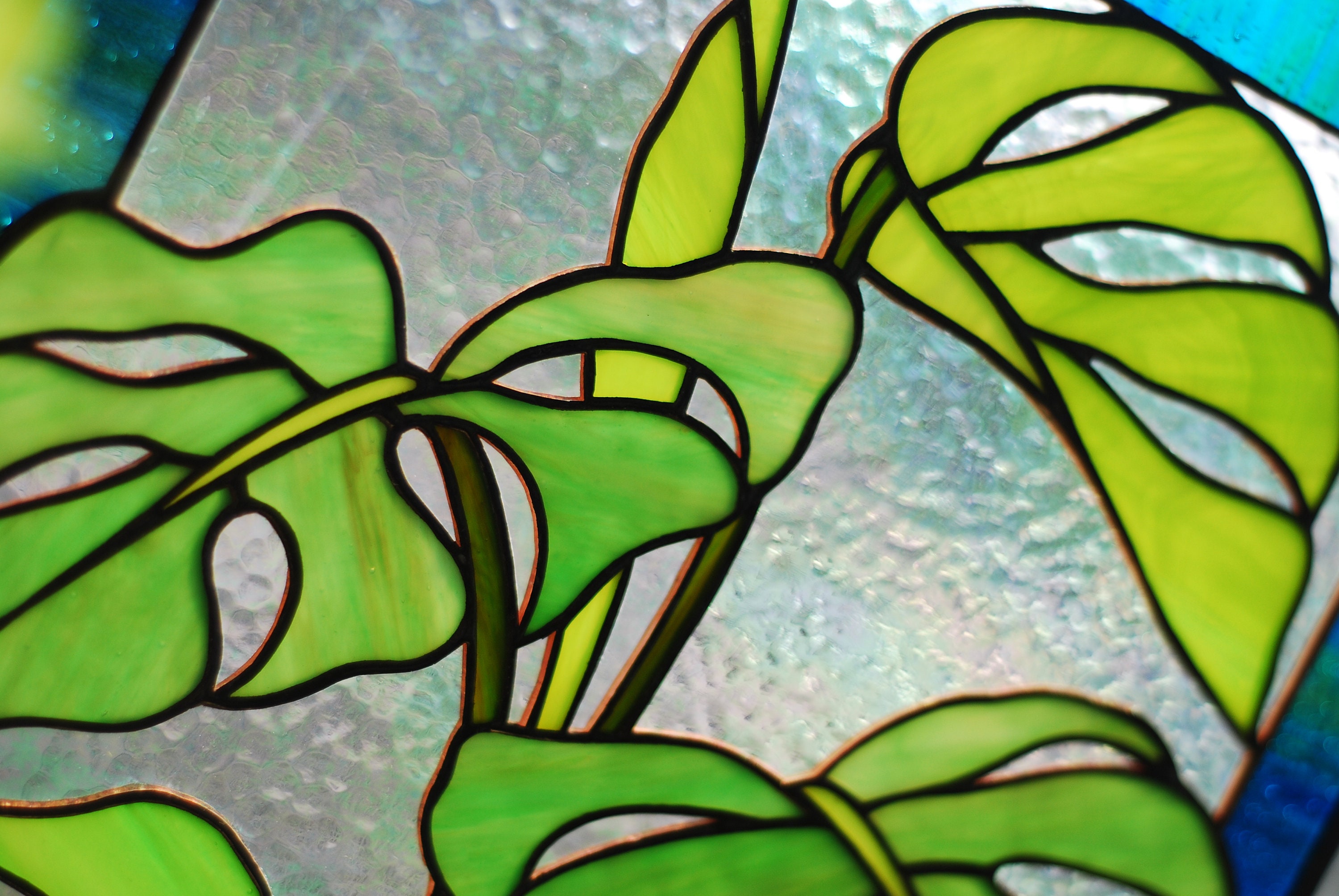ステンドグラス　Glass　Leaves Stained Glass Window Panel Monstera Leaves 16 X 12 In. Custom