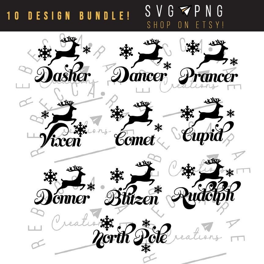 Reindeer Svg Bundle Reindeer Names Svg Ornament Svg Santas Reindeer Png Reindeer Names Svg ...