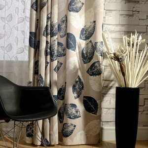 Custom Curtain Pair Panels 2 Colors Choose Polyester Linen Printing Leaf Pattern Bedroom Lliving Room Modern Decor Drapes