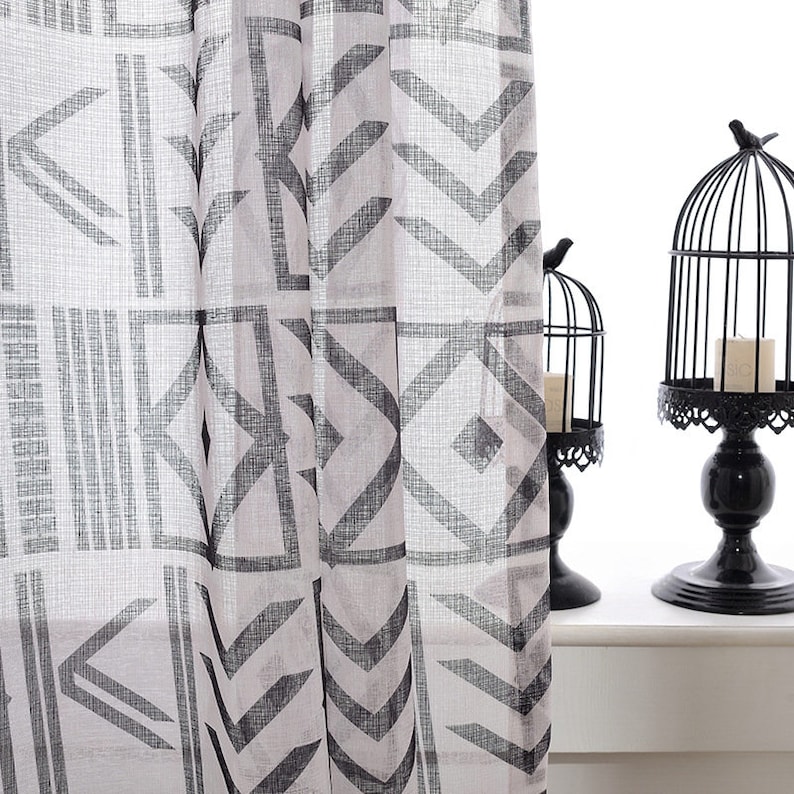 2 Colors Custom Curtains Sheer Voile Pair Panel Bohemian Abstract Art Geometry Tulle Rod Pocket Window Curtains Bedroom Living Room