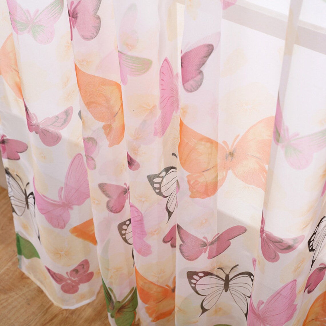 Custom Curtain Colorful Butterfly Curtain Sheer Two Panels Etsy