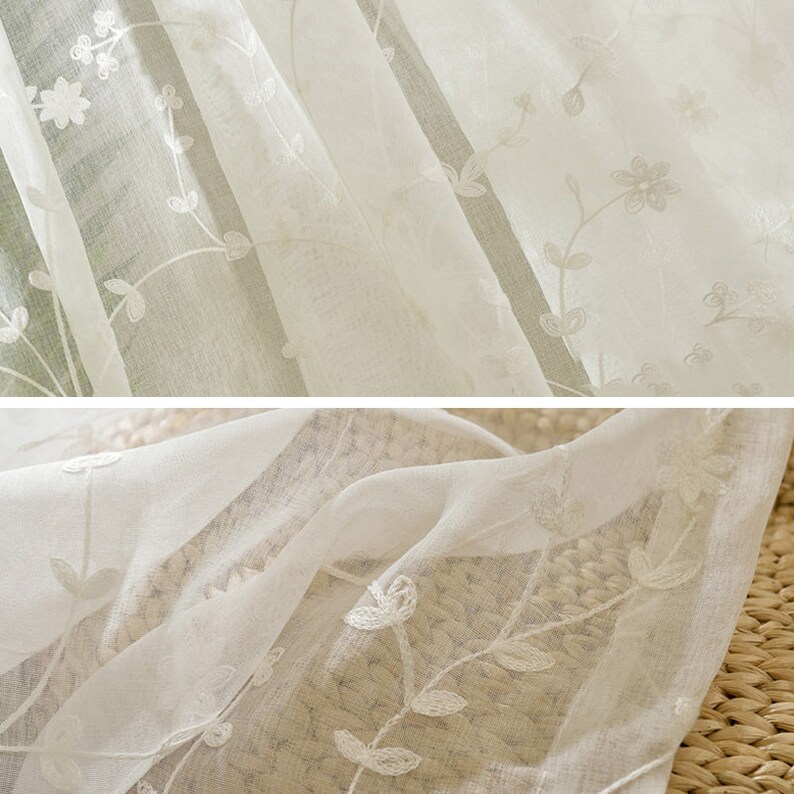 Custom Curtain White Yarn Embroidered Floral Linen Curtain Etsy Canada
