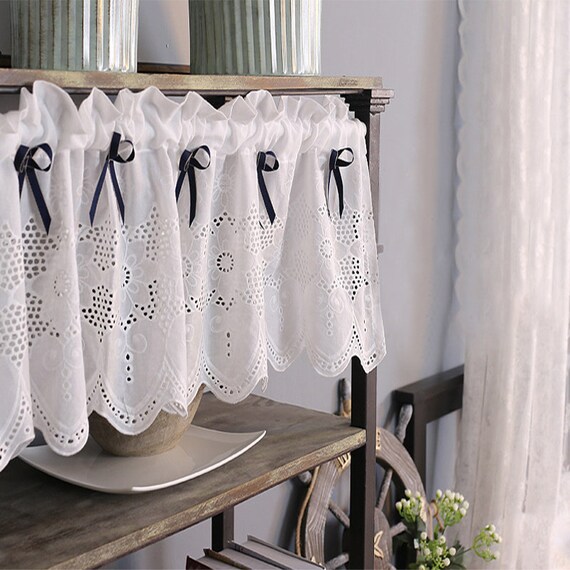 Valance Curtains Made To Order Lace Embroidered Bow Window Etsy