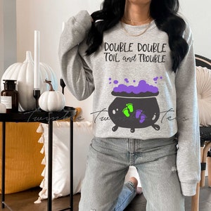 Twin Pregnancy Double Double Toil and Trouble Maternity Halloween fleece sweatshirt - twin pregnancy announcement