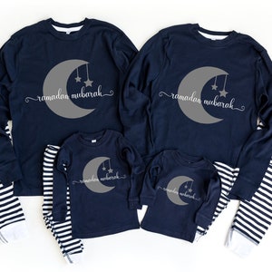Ramadan Mubarak Navy Striped Baby, Toddler or Kids Pajamas - toddler ramadan pajamas - Family Matching Ramadan Pajamas
