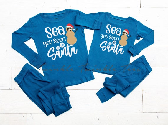 Sea You Soon Santa Solid Teal Christmas Pajamas Beach Christmas