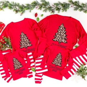 Leopard Print Tree Personalized Red Top Family Christmas Pajamas - kids christmas pjs - baby christmas pjs - Family PJs