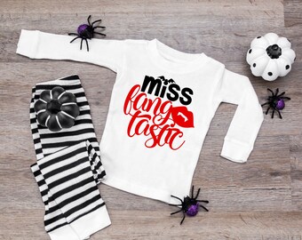 Miss FangTastic Halloween Infant or Kids Pajamas - Halloween Pajamas for Kids - Vampire Bat Pajamas - halloween shirt for kids